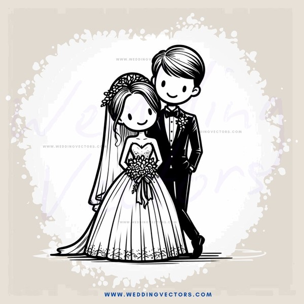 a bride and groom stand together