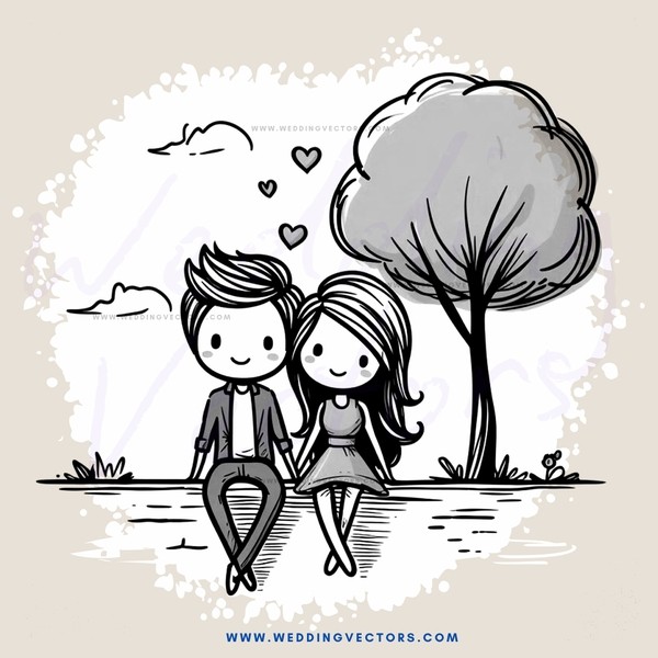a boy and girl sitting under a tree