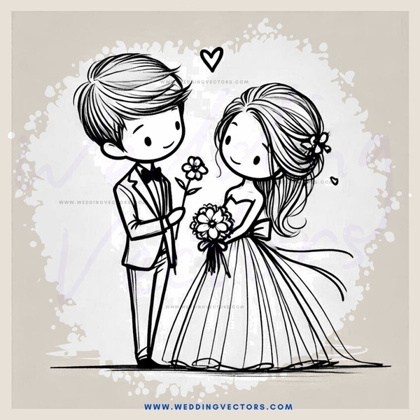 wedding couple in cartoon style