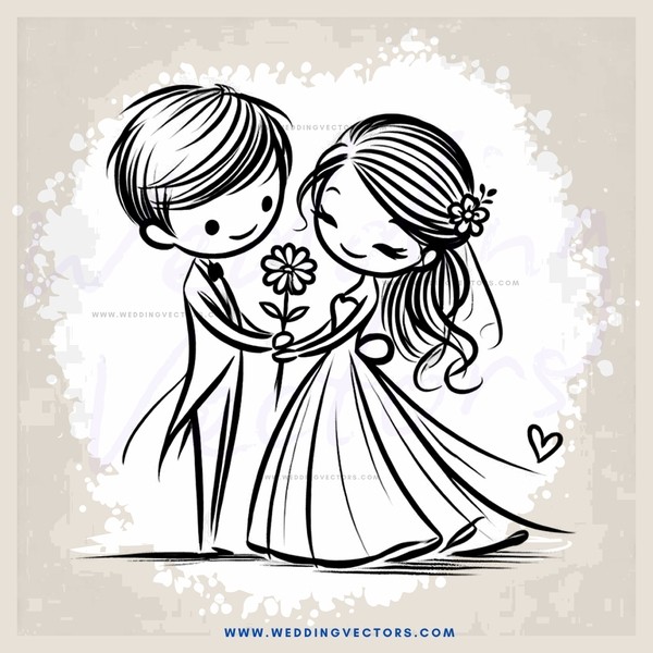 a boy and girl holding flowers