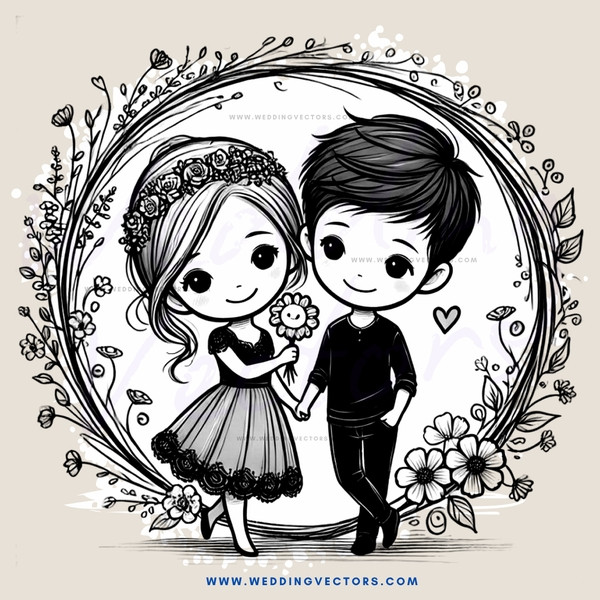 a couple in a wreath