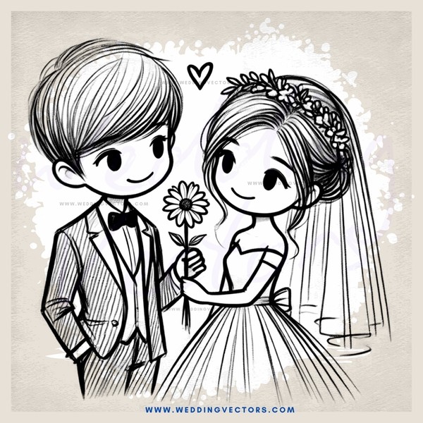 couple holding flowers and posing for picture