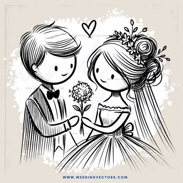 bride and groom holding flowers