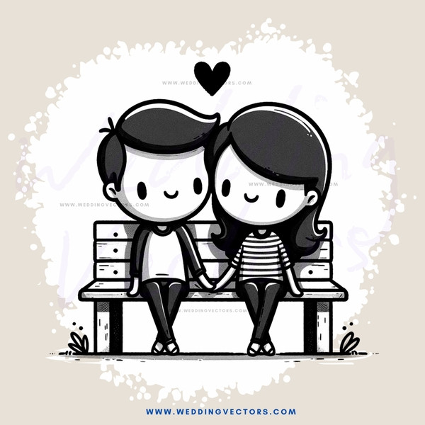 a boy and girl sitting on a bench holding hands