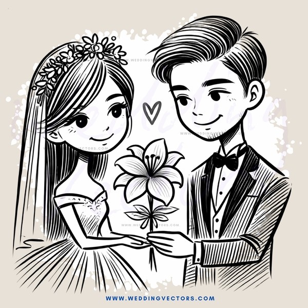 a couple holding hands and flowers