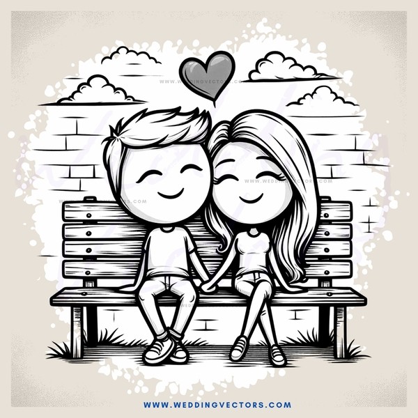 a couple sitting on a bench with hearts