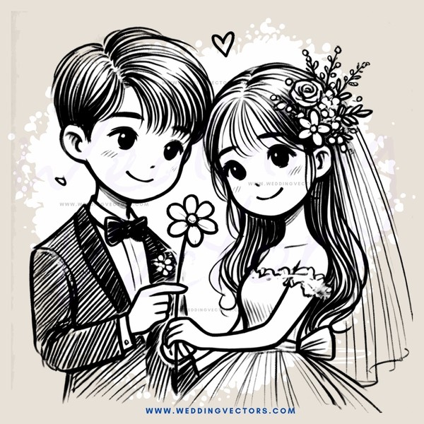 a bride and groom with flowers on their heads