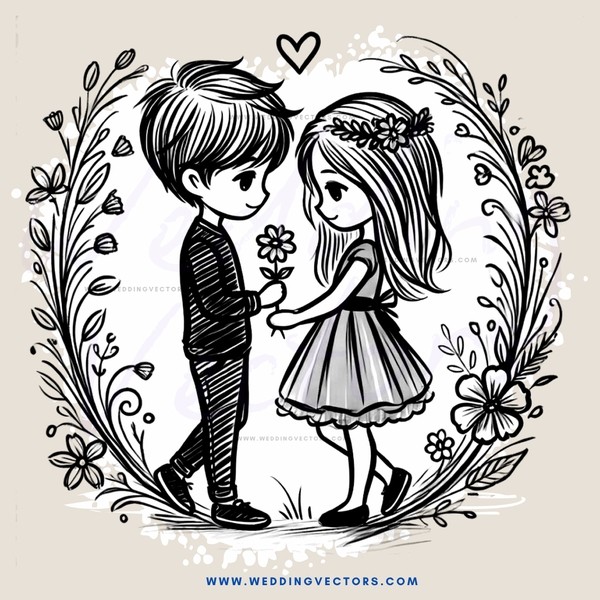 a young couple exchanging flowers
