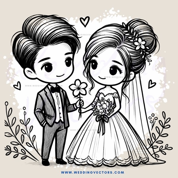 wedding portrait of bride and groom in black & white