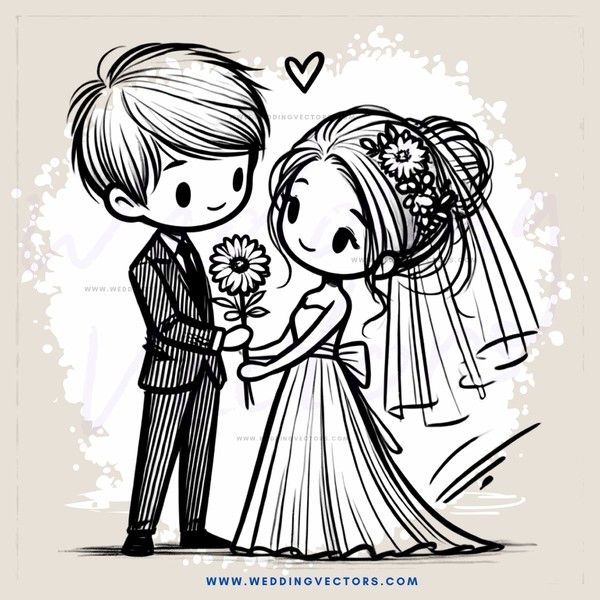 a boy and girl holding flowers