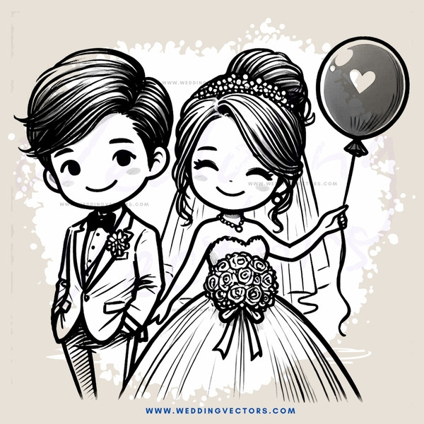 couple posing with balloon and bouquet