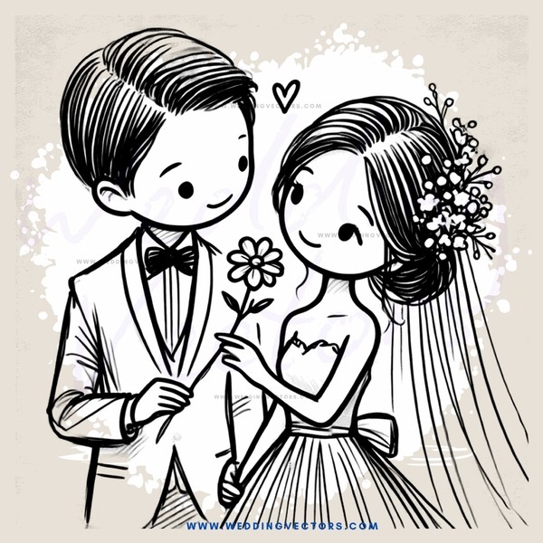 a bride and groom with a flower