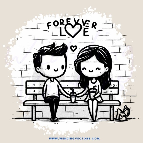 love forever black and white illustration