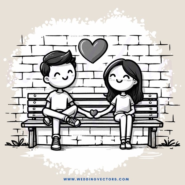 a boy and girl sitting on a bench holding hands