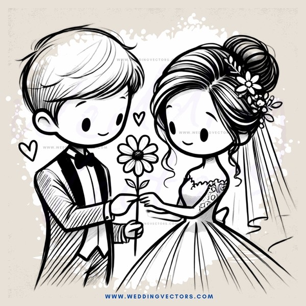 a boy and girl holding flowers