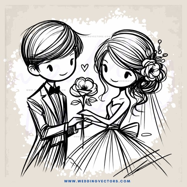 a boy and girl holding flowers