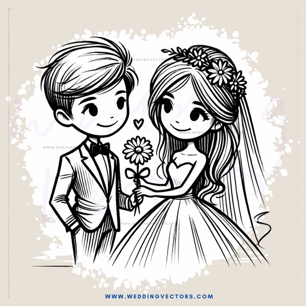 a boy and girl holding hands with flowers