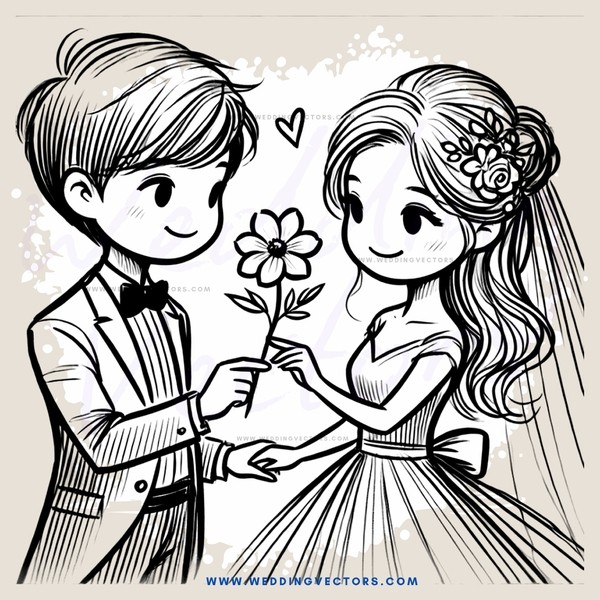 a couple exchanging flowers