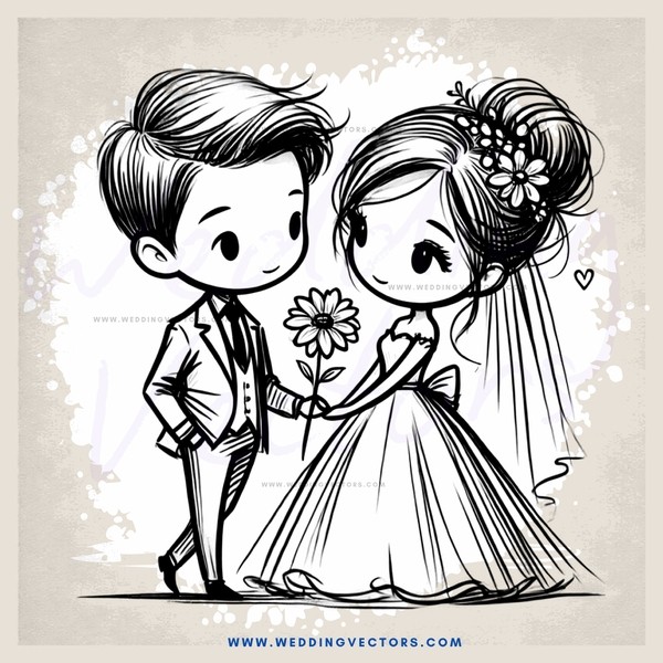 wedding couple silhouette in black and white