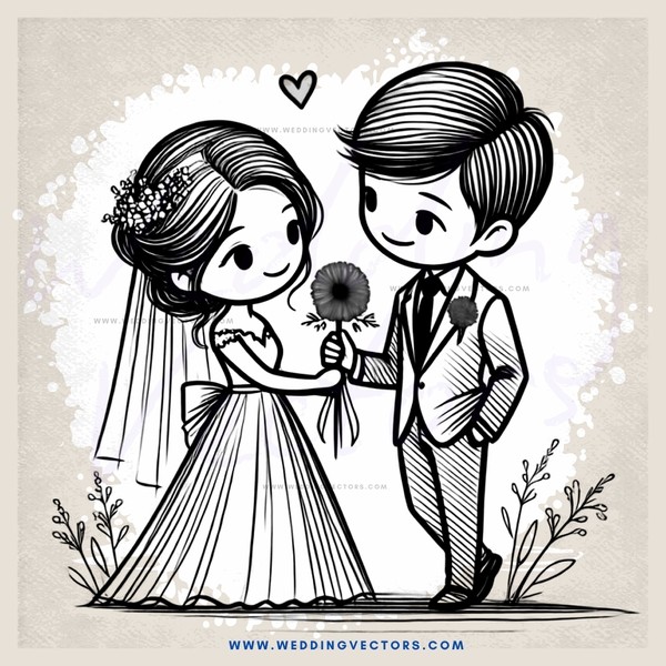 wedding picture of a bride and groom holding flower