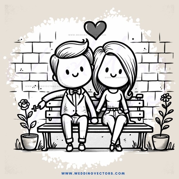 a couple sitting on a bench with plants around them