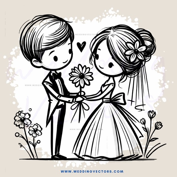 a bride and groom in flower garden