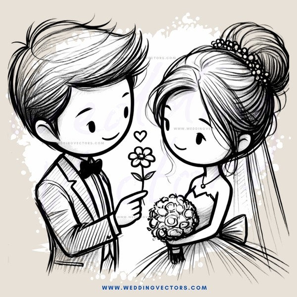 a bride and groom with a flower