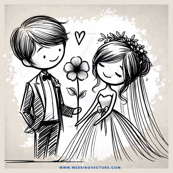 a couple's picture with a flower and heart