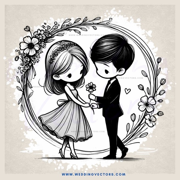 the bride and groom in an oval frame with flowers