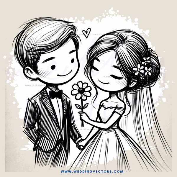 an illustration of a couple holding flowers