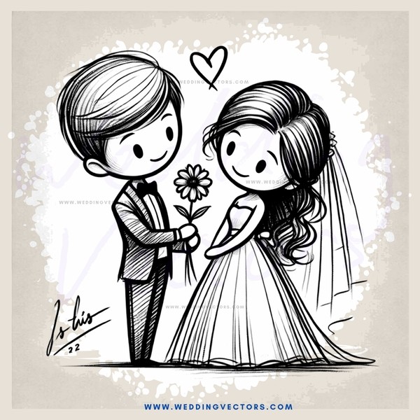 boy and girl with flowers and heart