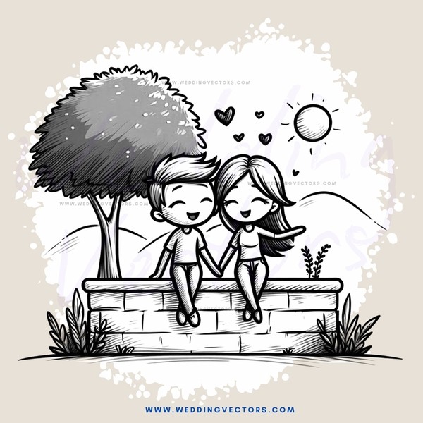 a couple sitting on a wall in front of a tree