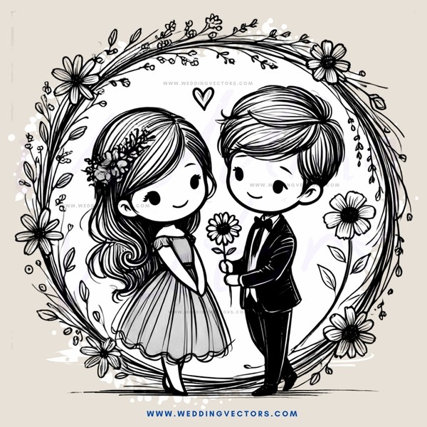 a boy and girl stand in an oval together