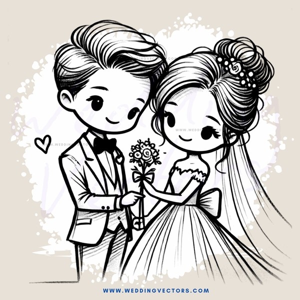 a couple in wedding attire holding flowers