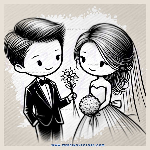 a young couple with wedding flowers