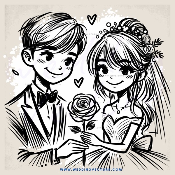 a couple holding flowers and smiling at each other