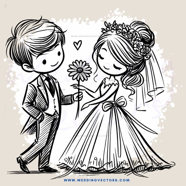 boy and girl holding flowers