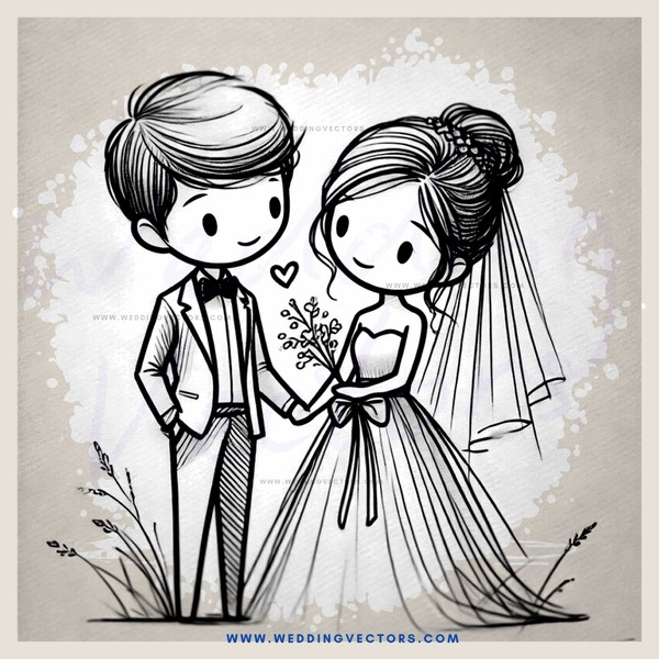 a couple standing on grass with flowers in hand