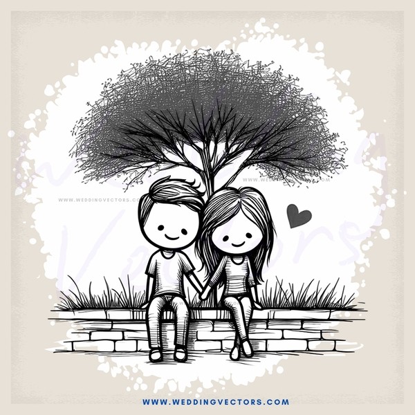boy and girl sitting by tree with heart symbol