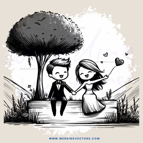 couple embracing under tree with birds around them