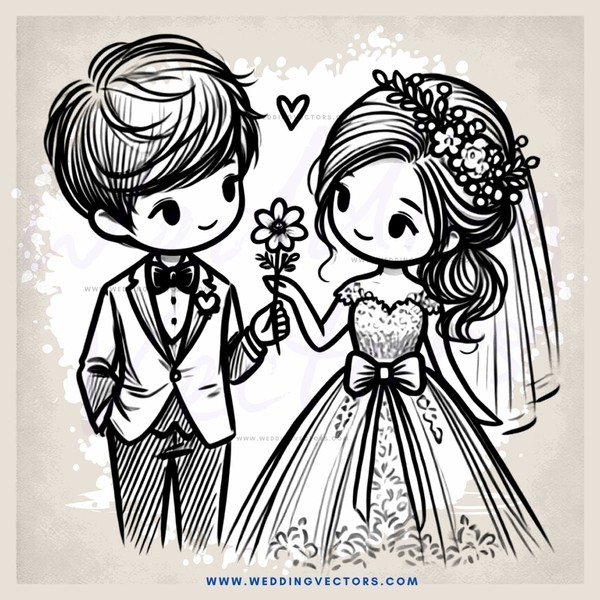 a bride and groom posing for a picture with flowers