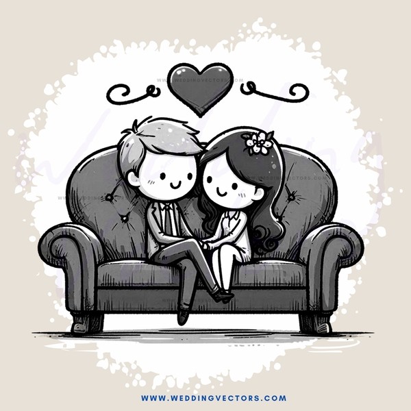 couple on love seat with heart decoration