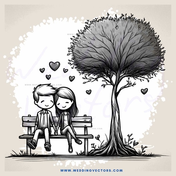 a couple sitting on a bench next to a tree