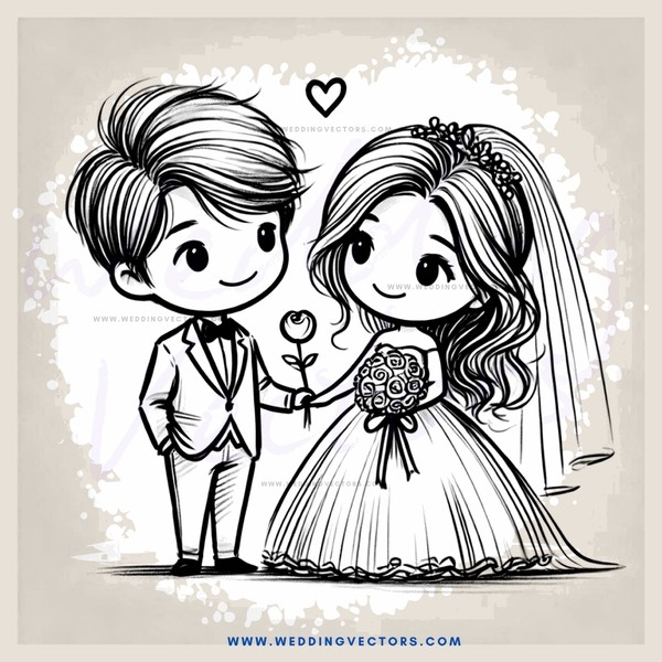 a bride and groom with long hair