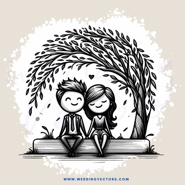 a couple sitting on a bench under a tree