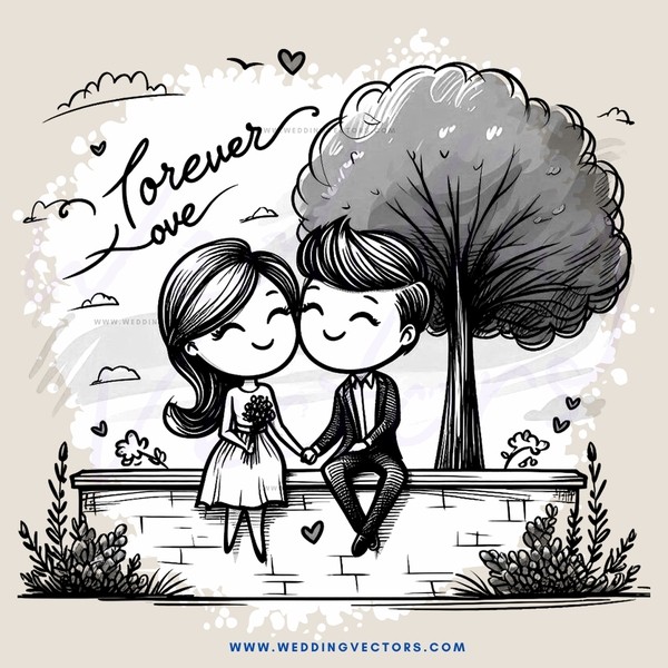 couple by tree in love illustration