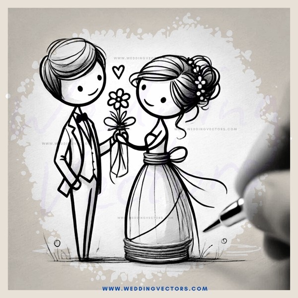 a cartoon man and woman standing together