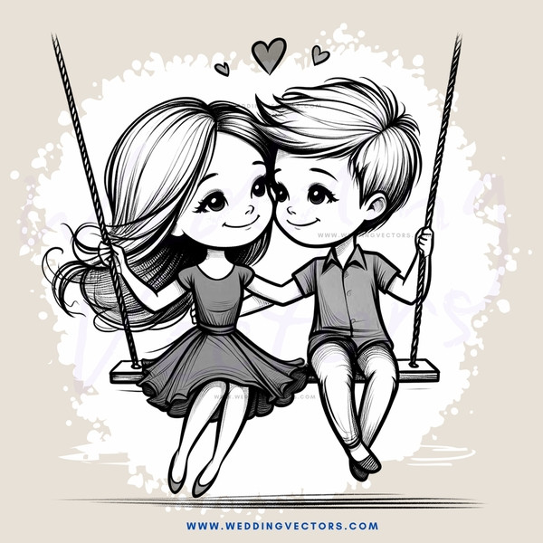 couple on swing with hearts and smiles