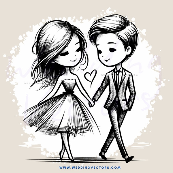 young couple in black and white drawing