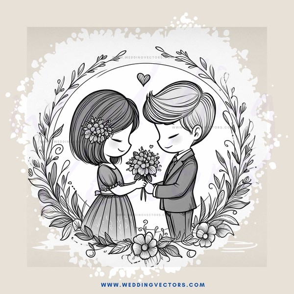 engagement picture with flowers and leaves
